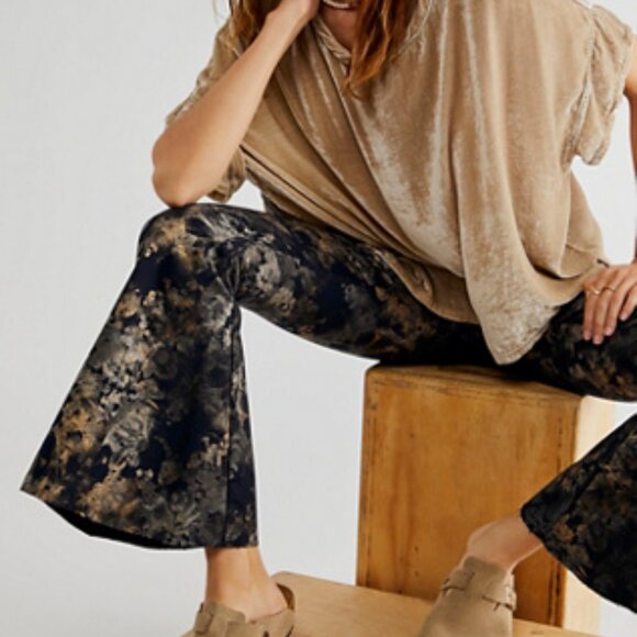 Free People retro Boho Inferno(Floral Metallic) Flare/ Bell Bottom Jeans